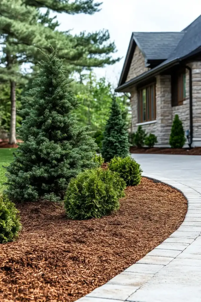 17+ Creative Cedar Mulch Landscaping Ideas 1. Keep Things Tidy with Tree and Shrub Beds
