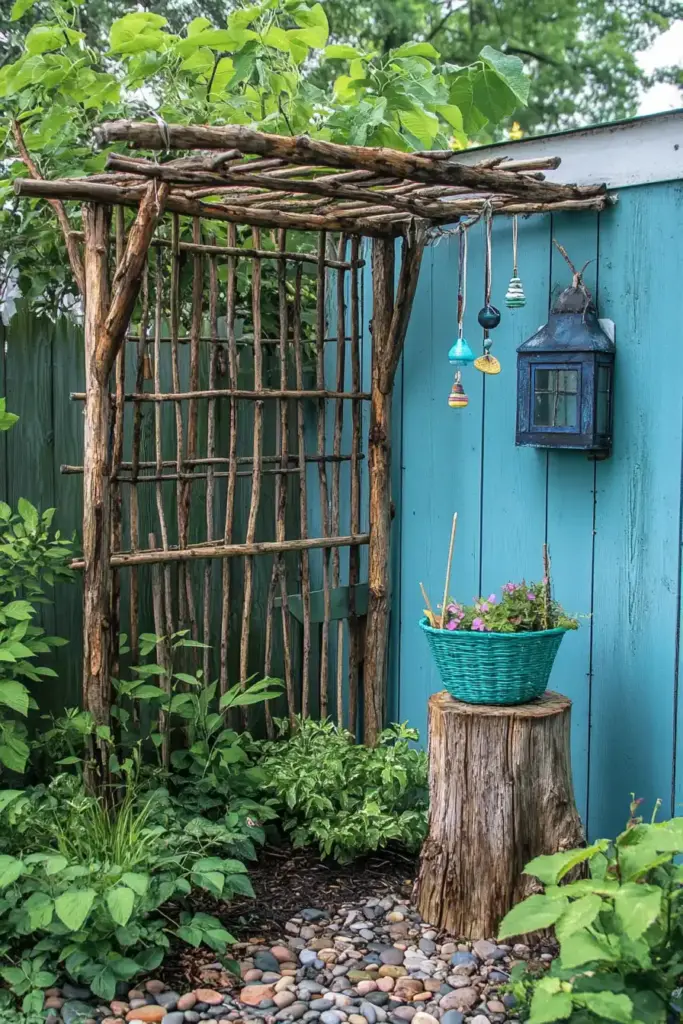 10. Branches and Zip Tie Cucumber Trellis