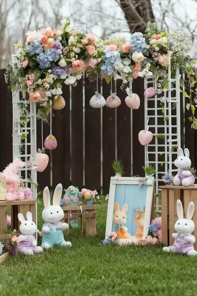 10+ Easter-Themed Kids Backyard Ideas for Springtime Play 10. Floral Easter Archway & Photo Spot 🌷📸