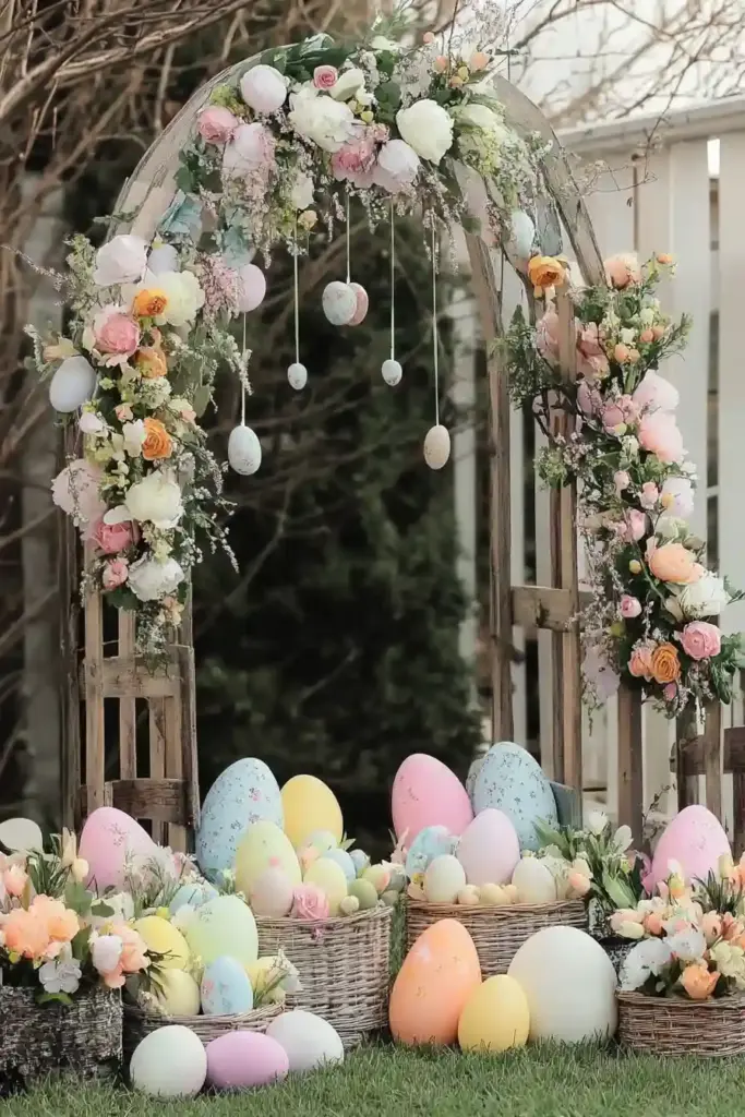 10+ Easter-Themed Kids Backyard Ideas for Springtime Play 10. Floral Easter Archway & Photo Spot 🌷📸