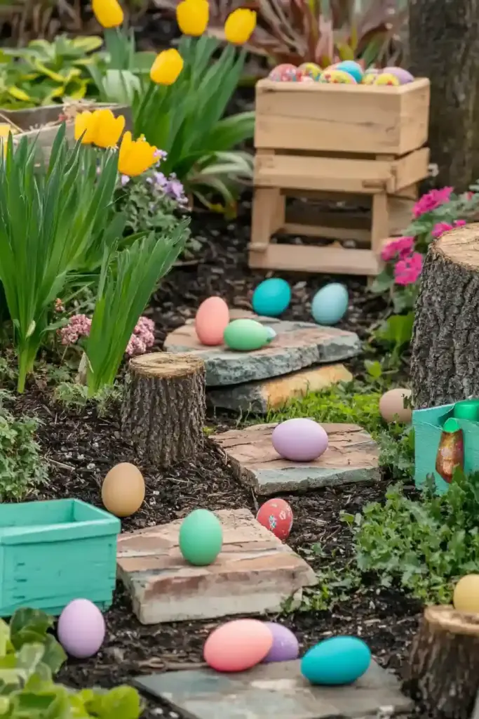10+ Easter-Themed Kids Backyard Ideas for Springtime Play 2. Easter Egg Treasure Hunt Garden 🥚🔍