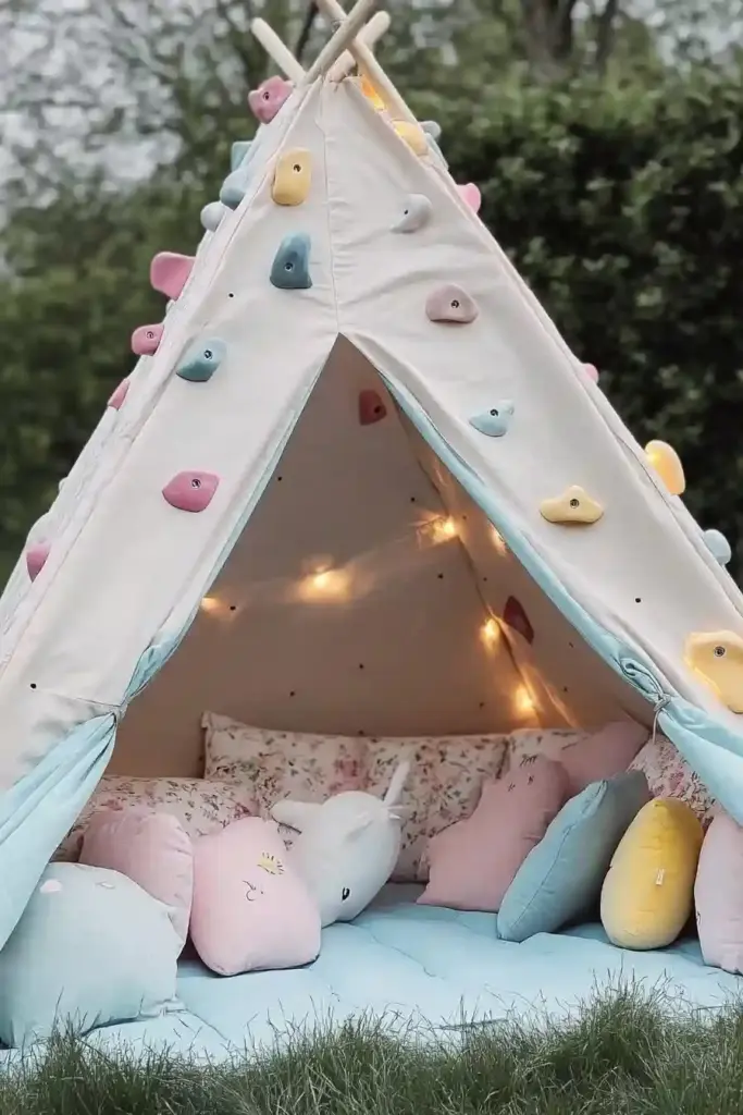 10+ Easter-Themed Kids Backyard Ideas for Springtime Play 7. Pastel-Colored Climbing Wall 🎨🧗♀️