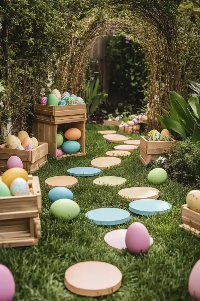 10+ Easter-Themed Kids Backyard Ideas for Springtime Play 2. Easter Egg Treasure Hunt Garden 🥚🔍