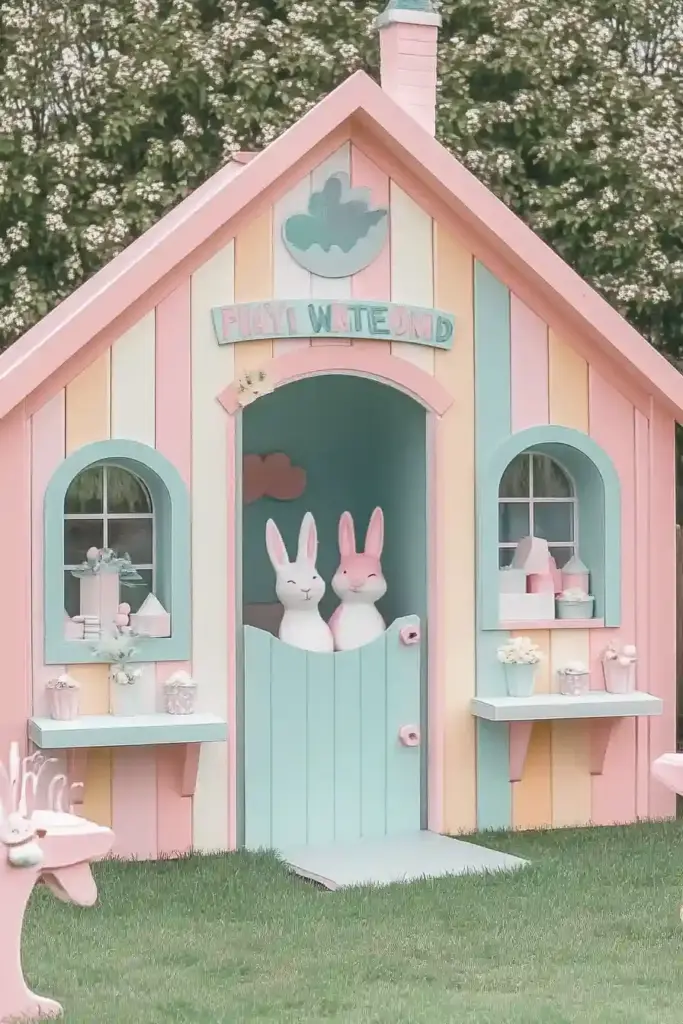 10+ Easter-Themed Kids Backyard Ideas for Springtime Play 1. Pastel Playhouse Wonderland 🏡🎨