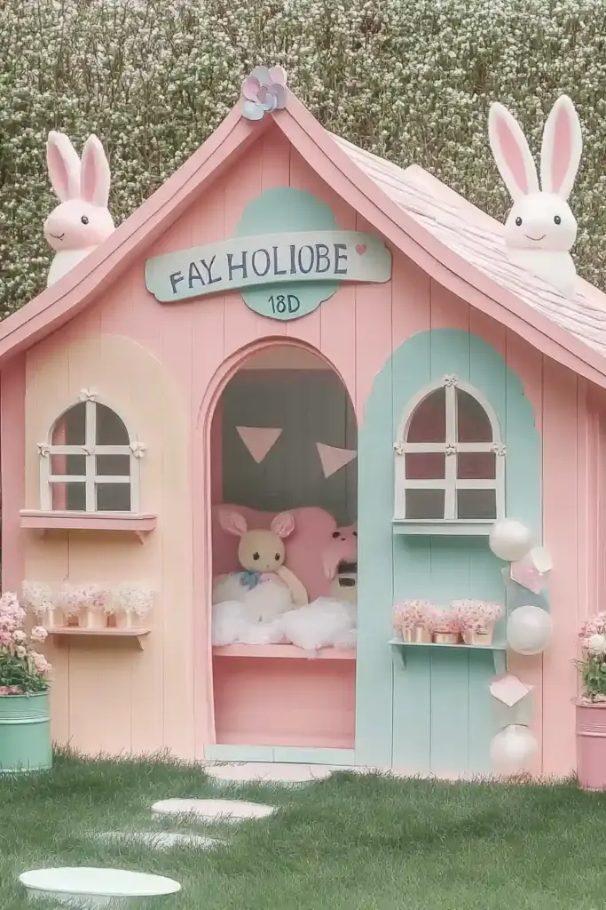 10+ Easter-Themed Kids Backyard Ideas for Springtime Play 1. Pastel Playhouse Wonderland 🏡🎨