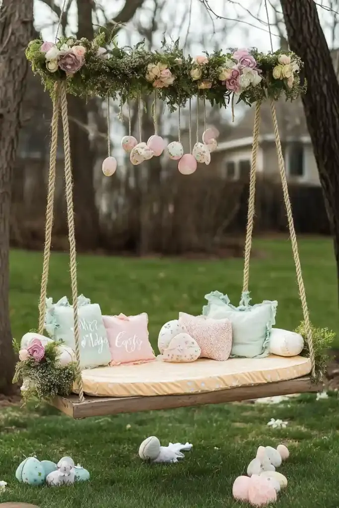 10+ Easter-Themed Kids Backyard Ideas for Springtime Play 9. Storybook-Inspired Easter Swing 🌸🪢