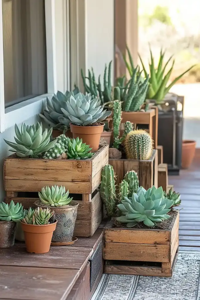 🌵 2. Mixed Faux Succulent Garden Display