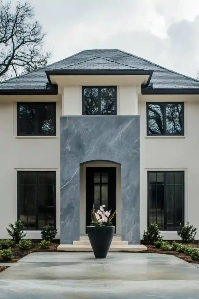 10 River Rock Front Yard Landscaping Ideas That Boost Curb Appeal 6. Choose Blue-Gray Decorative Rock for a Luxe Look