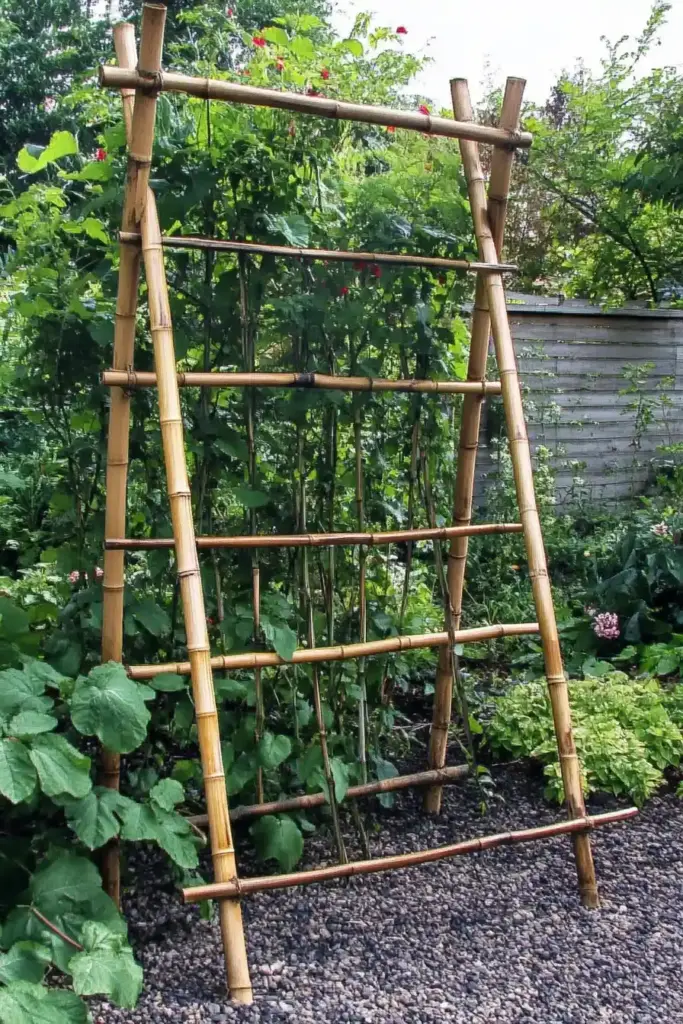 15 Easy DIY Cucumber Trellis Ideas to Maximize Your Garden Space 10. Bamboo Ladder Trellis