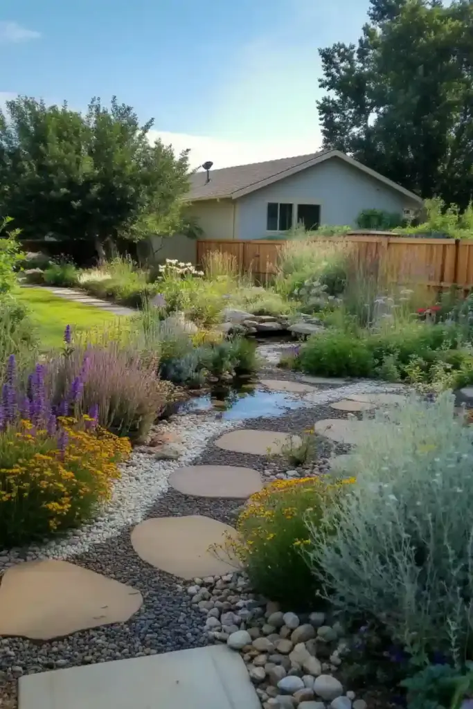 đ¸ 11 Beautiful Cut Flower Garden Ideas to Brighten Your Outdoor Space Drought-tolerant cut flower garden with lavender, coneflowers, and gravel pathways in a dry climate setting