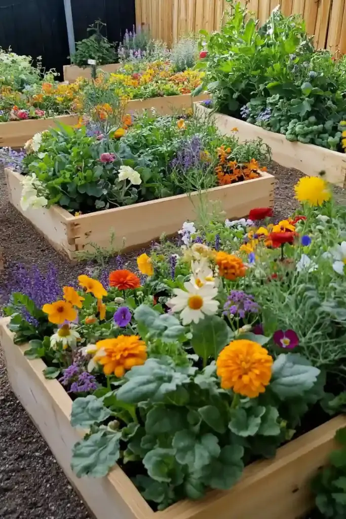 đ¸ 11 Beautiful Cut Flower Garden Ideas to Brighten Your Outdoor Space Edible cut flower garden featuring nasturtiums, pansies, and herbs planted in raised beds