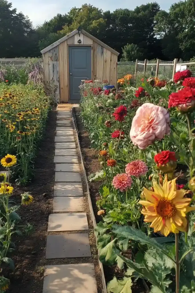 đ¸ 11 Beautiful Cut Flower Garden Ideas to Brighten Your Outdoor Space Organized cut flower garden layout with rows of zinnias and sunflowers ready for harvesting