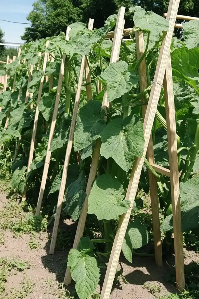 15 Easy DIY Cucumber Trellis Ideas to Maximize Your Garden Space 11. Wood and PVC Cucumber Trellis