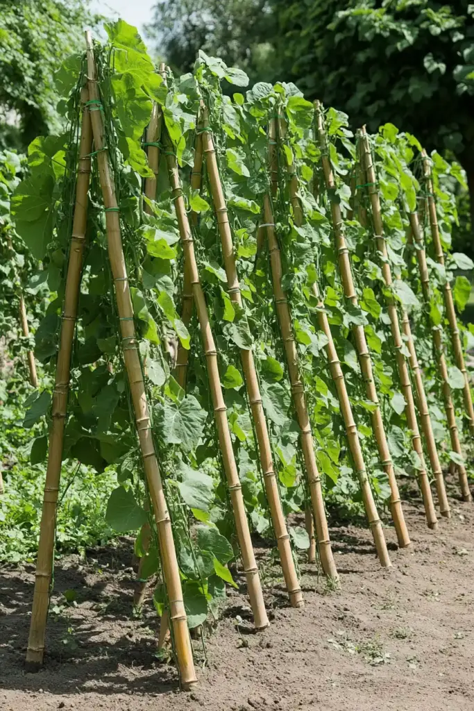 13. Recycled Tiki Torch Cucumber Trellis