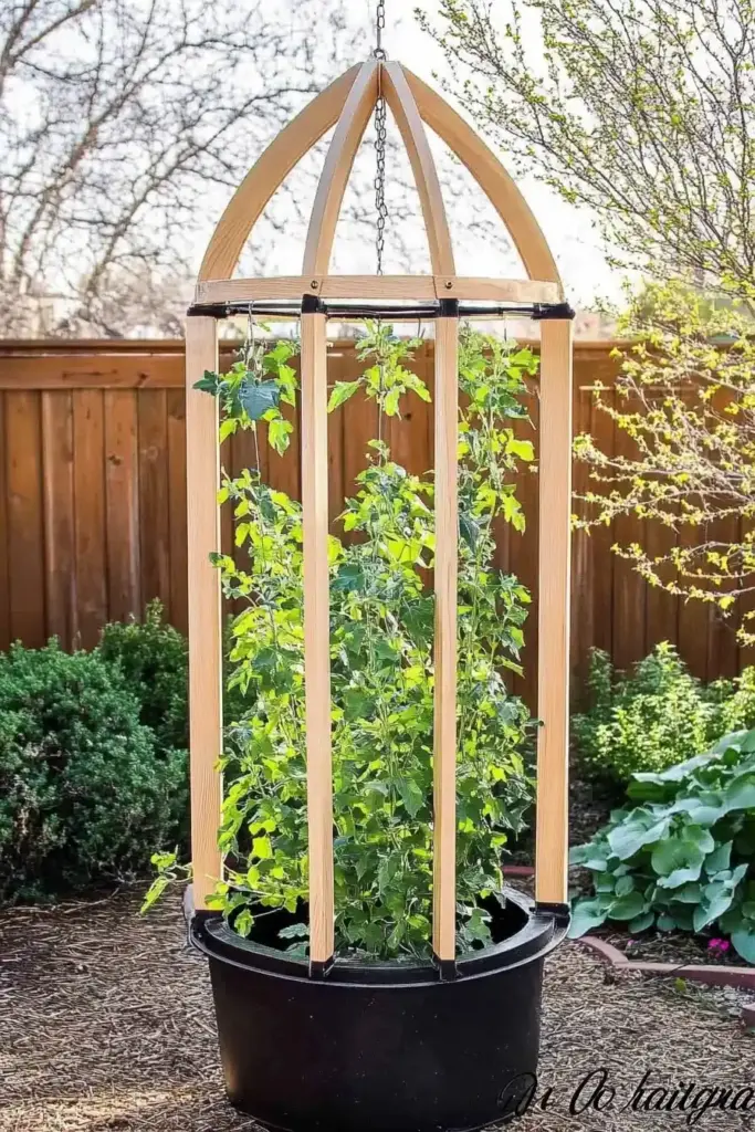 14. DIY Container Cucumber Trellis