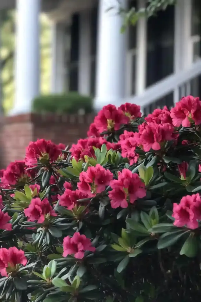 19 Best Low-Growing Shrubs for the Front of Your House 12. Dwarf Azalea (Azalea ‘Hino Crimson’ or ‘Red Ruffles’)