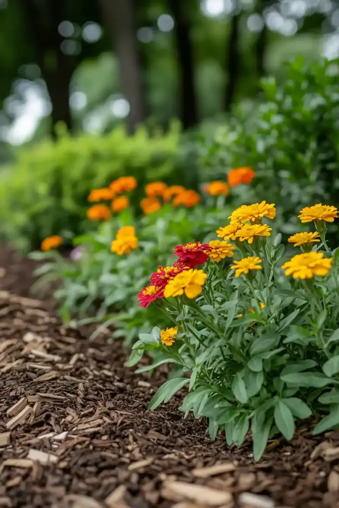 17+ Creative Cedar Mulch Landscaping Ideas 2. Warm Up Your Garden with Colorful Cedar Mulch