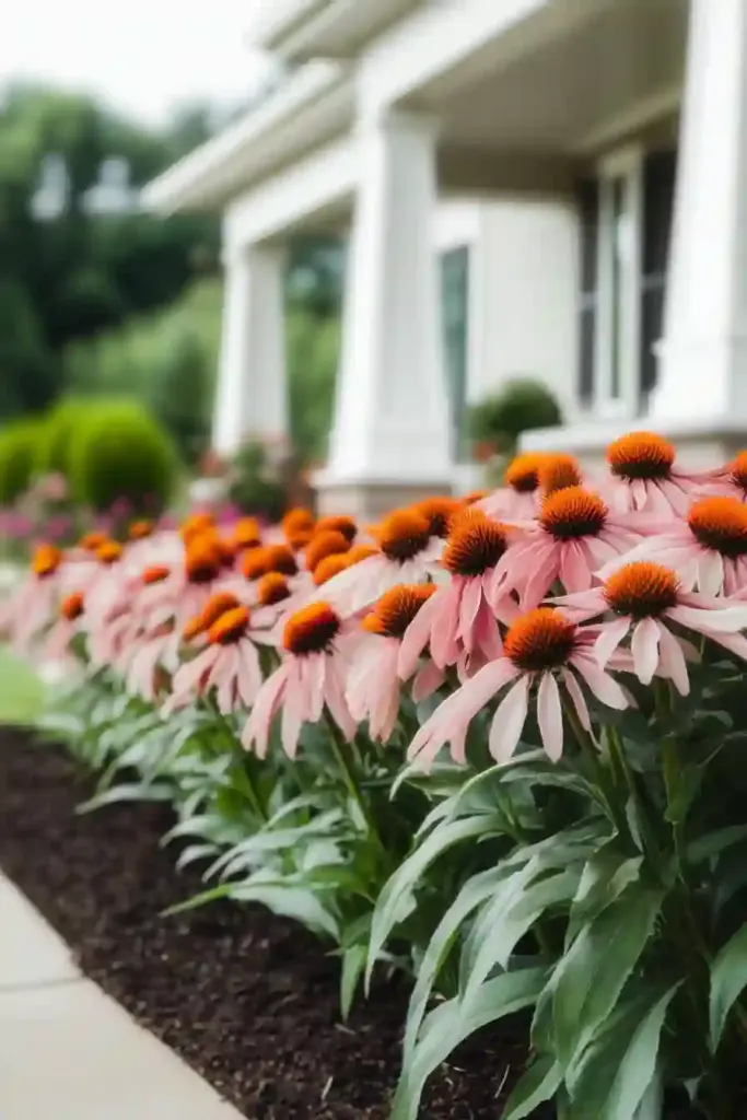 21 Beautiful Flower Beds in Front of House Ideas 19. Echinacea: The Pollinator Powerhouse