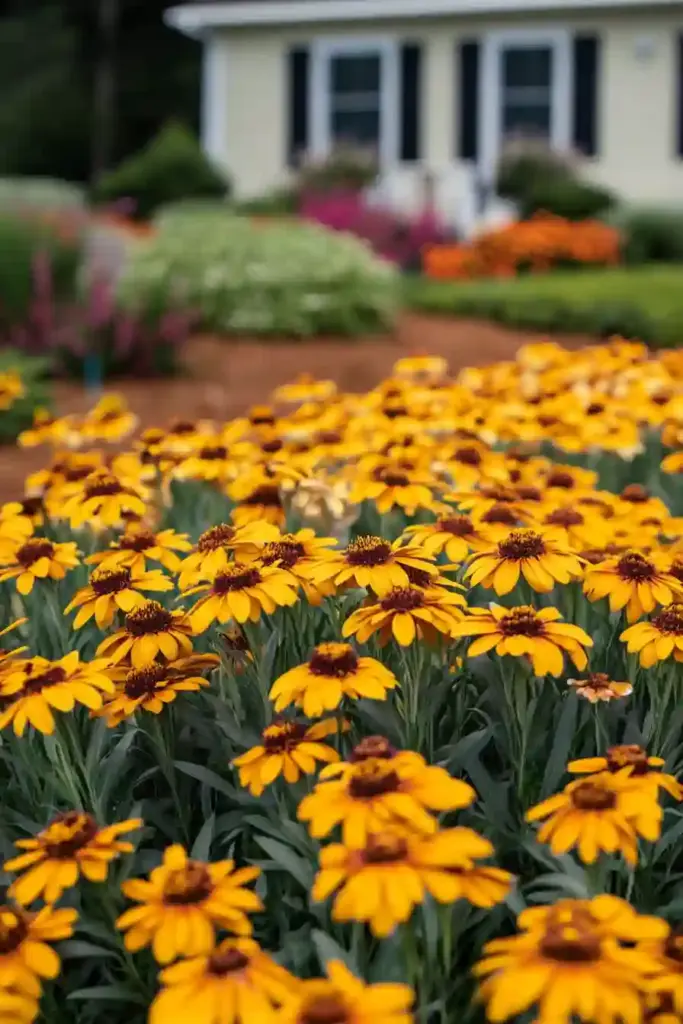 21 Beautiful Flower Beds in Front of House Ideas 16. Coreopsis: Sunshine in Plant Form