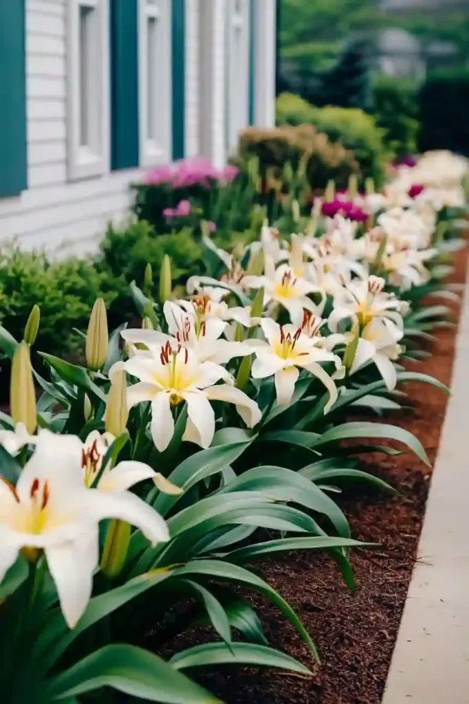 21 Beautiful Flower Beds in Front of House Ideas Lilies: Summer’s Tall and Elegant Stars