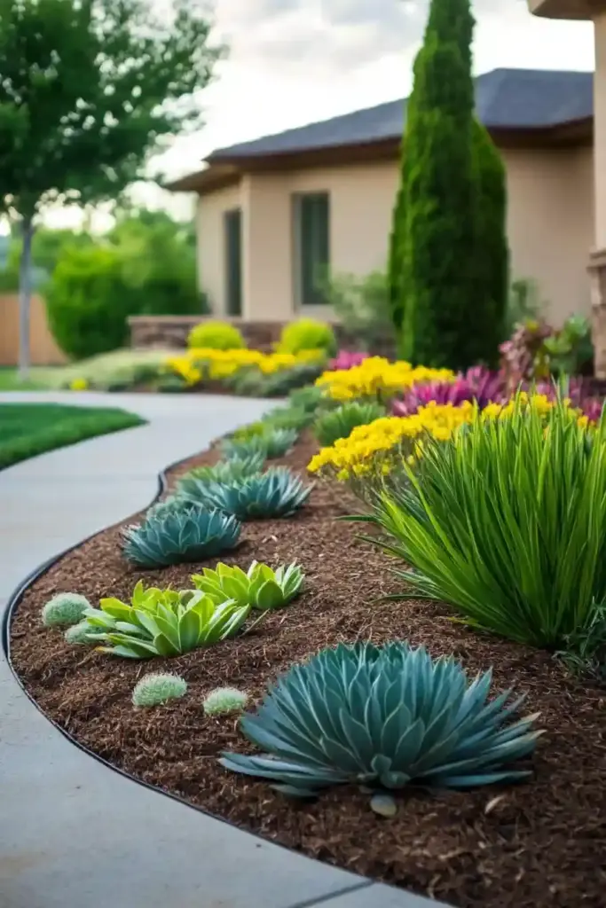 23 Inspiring Drought Tolerant Landscape Front Yard Ideas 7. Mulch Bedding