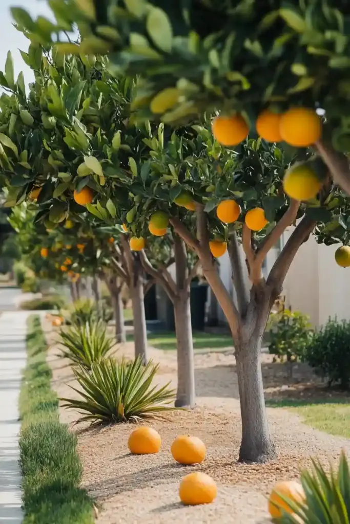 23 Inspiring Drought Tolerant Landscape Front Yard Ideas 22. Citrus Trees