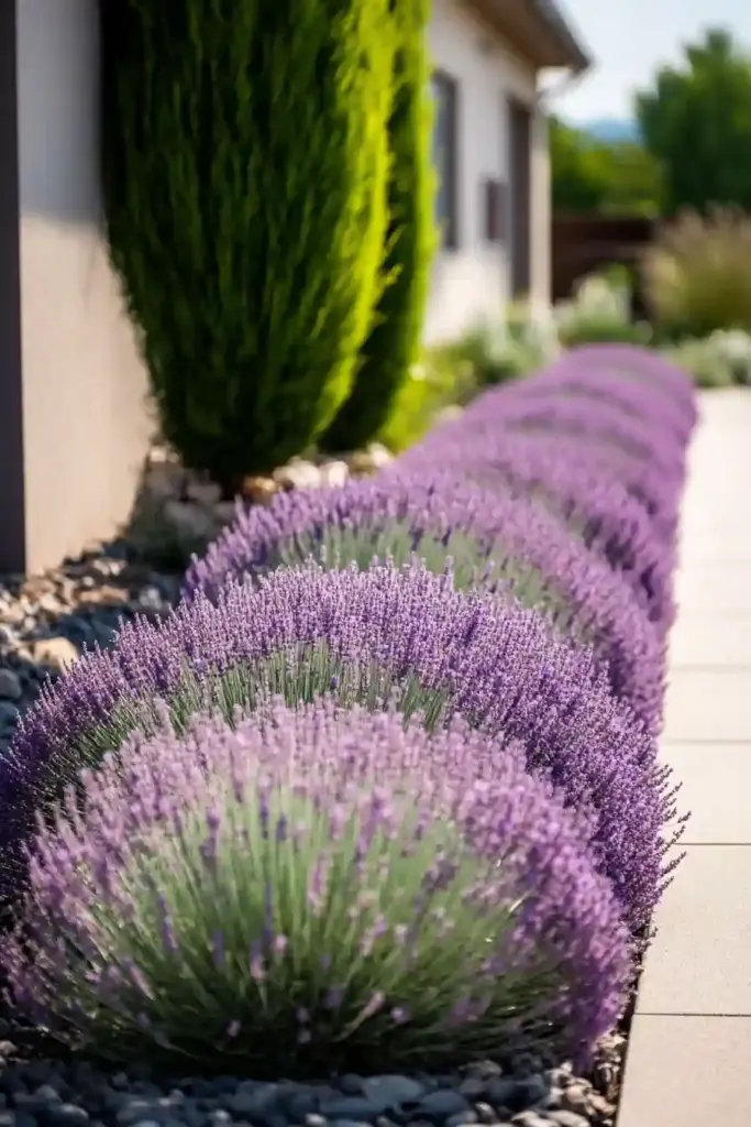 23 Inspiring Drought Tolerant Landscape Front Yard Ideas 6. Lavender Rows
