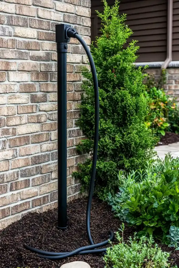 25 Cheap Landscaping Fixes That Look Expensive 22. 🧵 Fancy Hose Holders That Tidy Up and Dress Up Your Yard