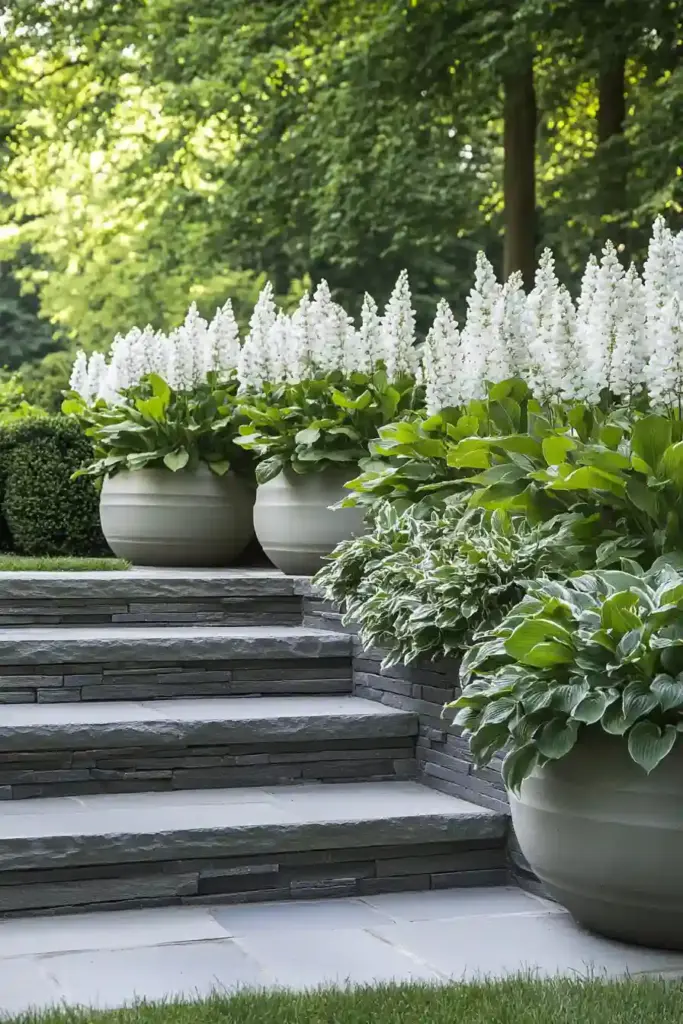 28 Best Backyard Landscaping Ideas 14. Frame Steps with Planters for a Grand Entrance