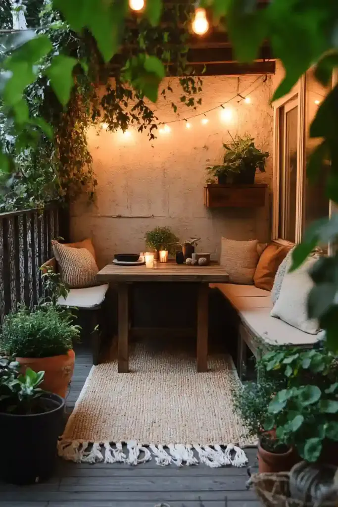 28 Best Backyard Landscaping Ideas 5. Create a Dining Nook with Potted Charm
