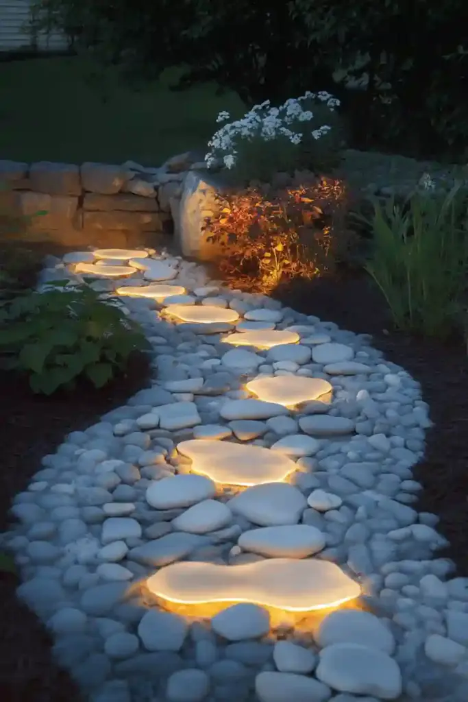 33 Stunning White Stone Landscaping Ideas Glow-in-the-Dark Accents