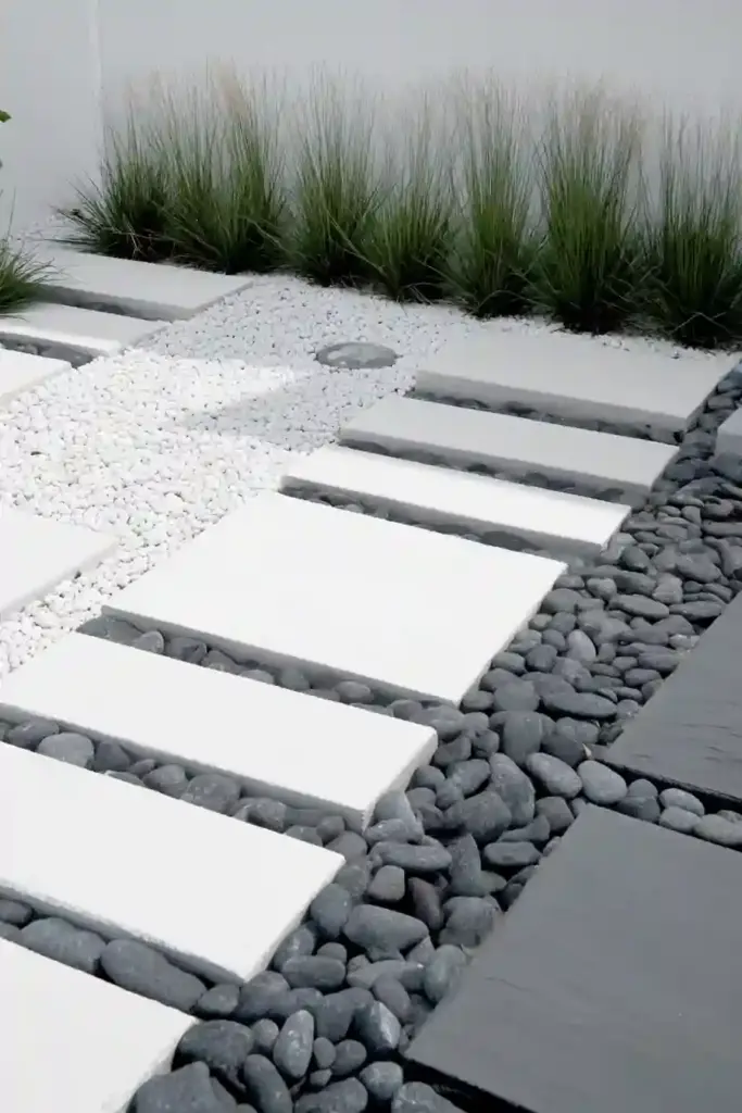 33 Stunning White Stone Landscaping Ideas 30. Monochromatic White Stone Scheme
