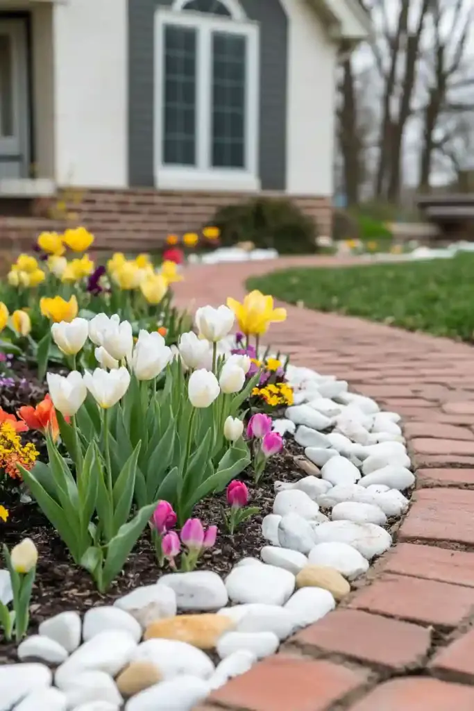 33 Stunning White Stone Landscaping Ideas Spring Revival with Bright Blooms