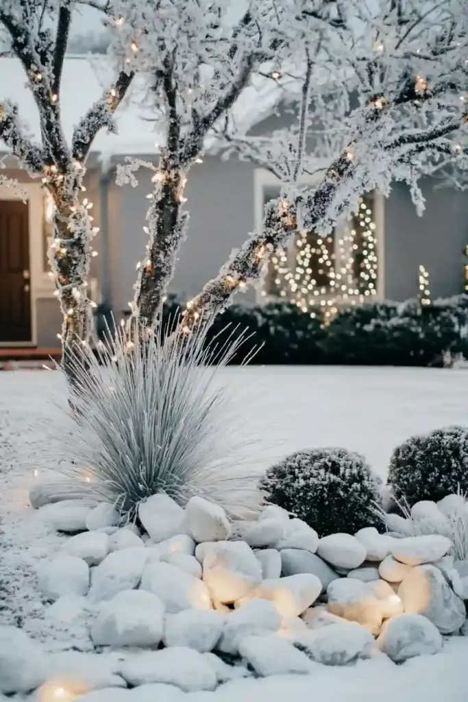 33 Stunning White Stone Landscaping Ideas Winter Wonderland with White Stones