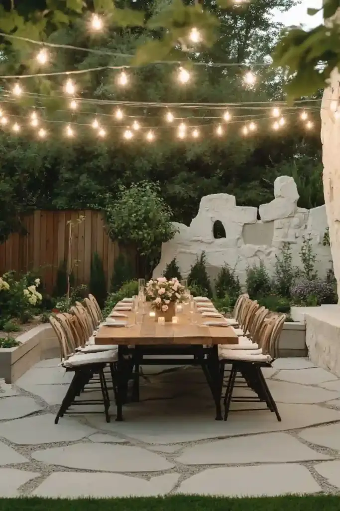 33 Stunning White Stone Landscaping Ideas Outdoor Dining with White Stone Flooring