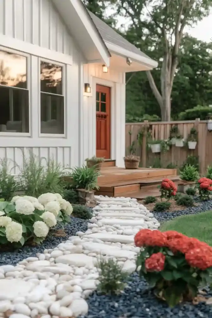 33 Stunning White Stone Landscaping Ideas Wood and White Stone Combo Edging