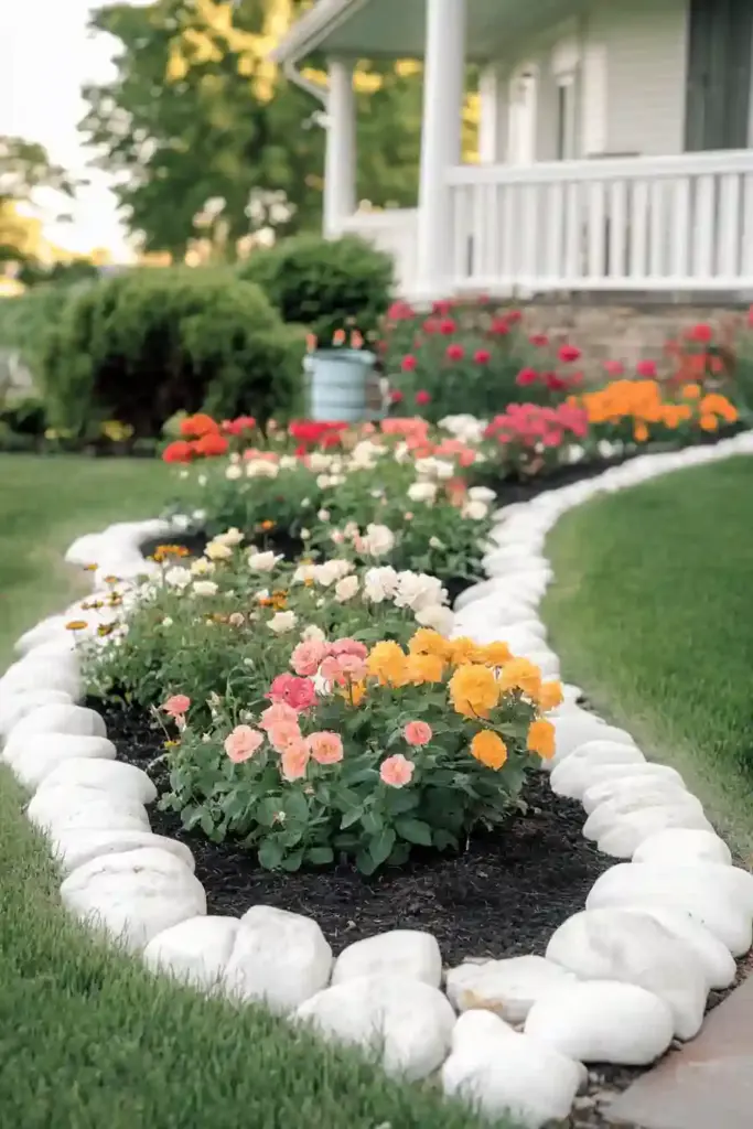 33 Stunning White Stone Landscaping Ideas Flowerbed Borders
