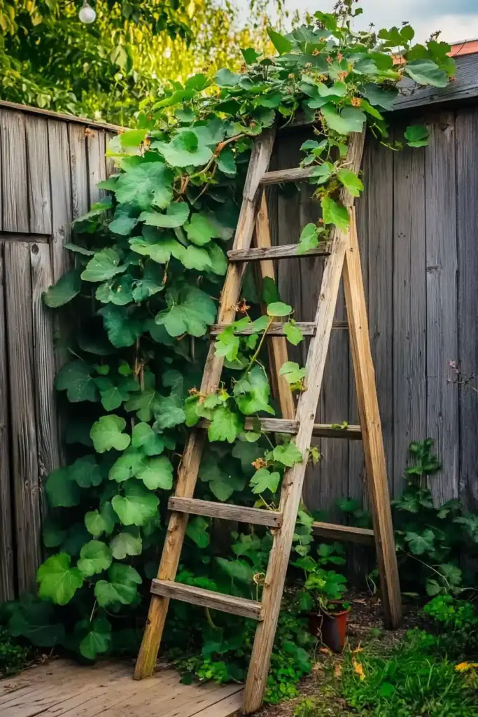 10 Innovative DIY Garden Trellis Ideas 5. Freestanding Ladder Trellis