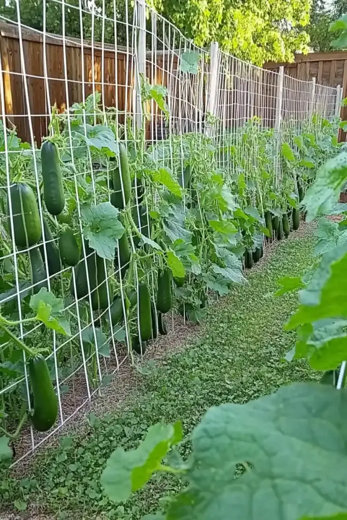 15 Easy DIY Cucumber Trellis Ideas to Maximize Your Garden Space 5. Hardware Fence Panel Trellis