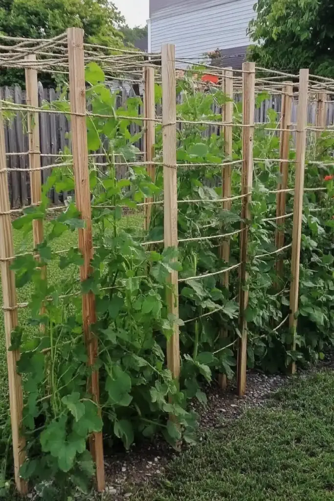 15 Easy DIY Cucumber Trellis Ideas to Maximize Your Garden Space 6. Post and Twine DIY Trellis