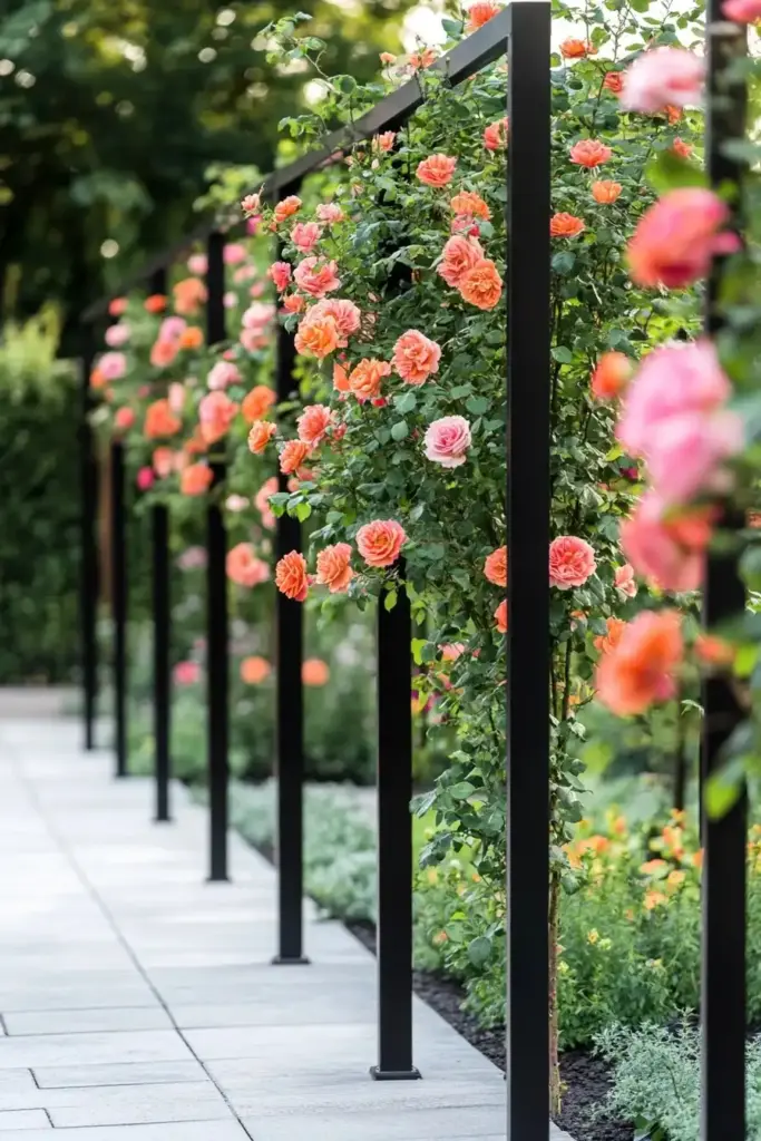 7 Gorgeous Ways to Display Climbing Rose Flowers on Trellis 2. Add Modern Flair with Metal Trellis Monoliths