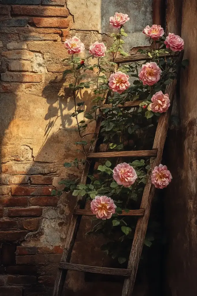 7 Gorgeous Ways to Display Climbing Rose Flowers on Trellis 3. Maximize Space with a Wall-Leaning Trellis