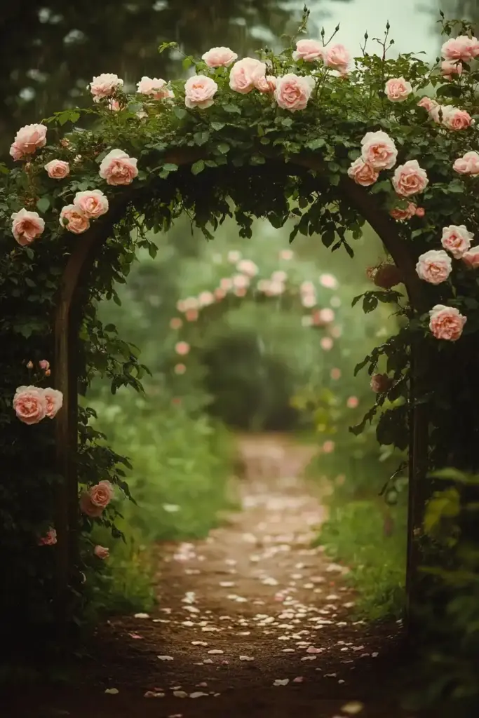 7 Gorgeous Ways to Display Climbing Rose Flowers on Trellis 1. Create a Romantic Entryway with a Wooden Trellis Arch
