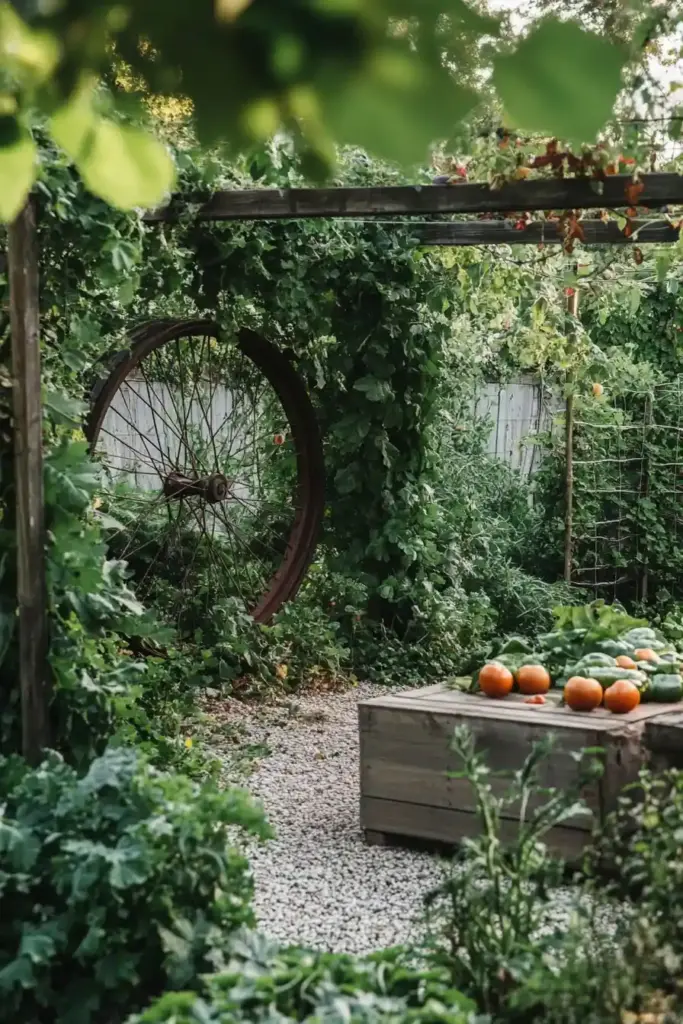 10 Innovative DIY Garden Trellis Ideas 7. Repurposed Bicycle Wheel Trellis