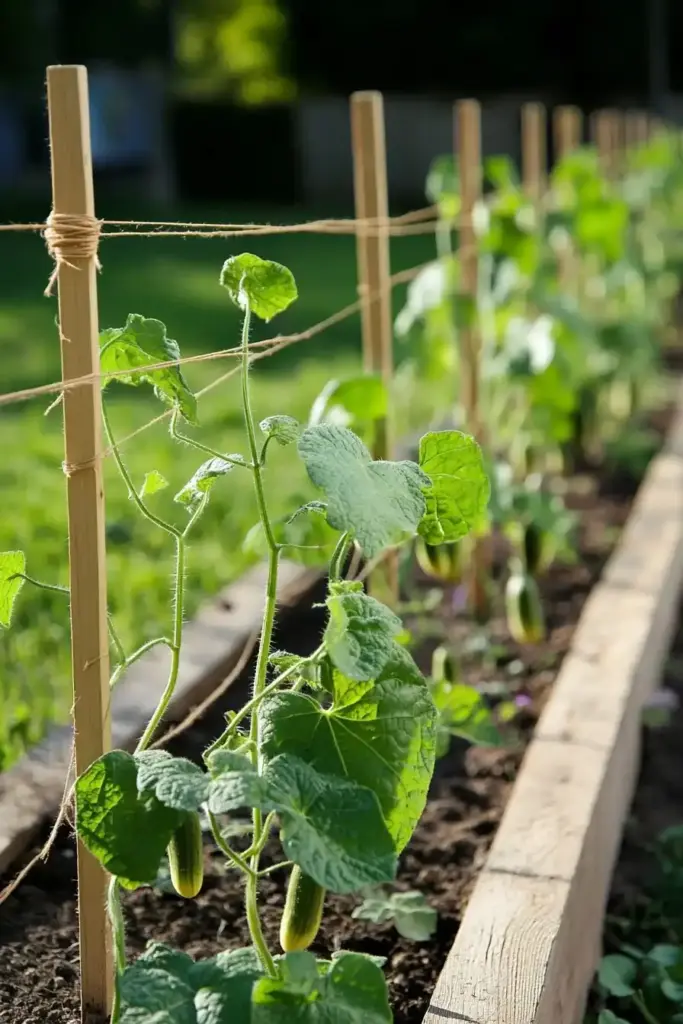 7. Easy String Garden Cucumber Trellis