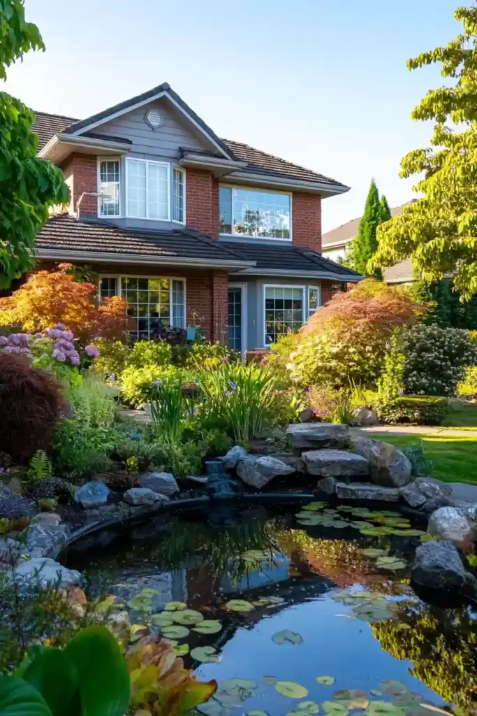 9 Creative Front Yard Pond Ideas to Elevate Curb Appeal Naturally 9. Seasonal Flower Pond