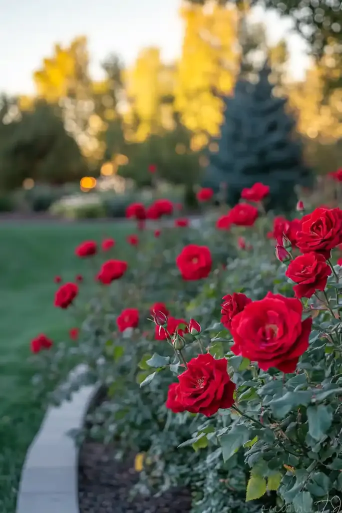 Roses Galore: 15 Rose Garden Layout Ideas That Will Transform Your Outdoor Space 🌹 9. Rosie Reverie: A Deep Red Dreamscape Full of Emotion
