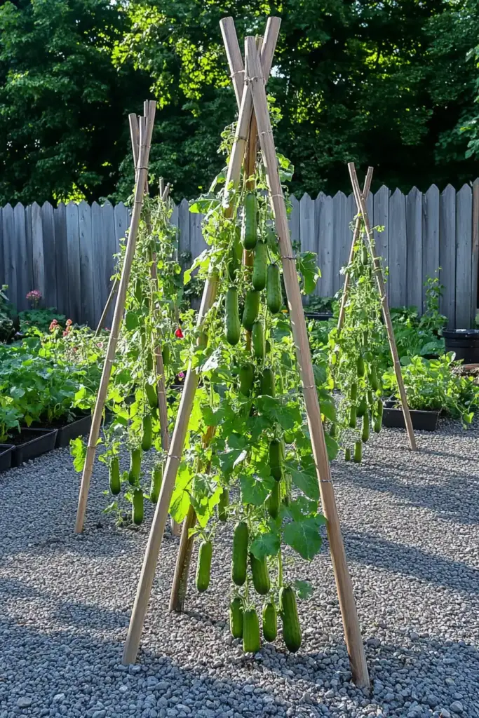 9. Tee Pee Stakes Cucumber Trellis