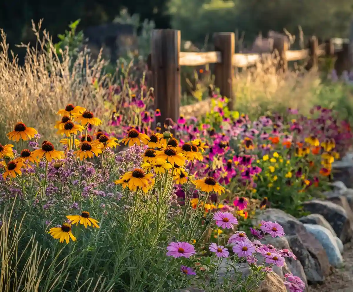 Drought-Resistant Flower Garden Along a Fence