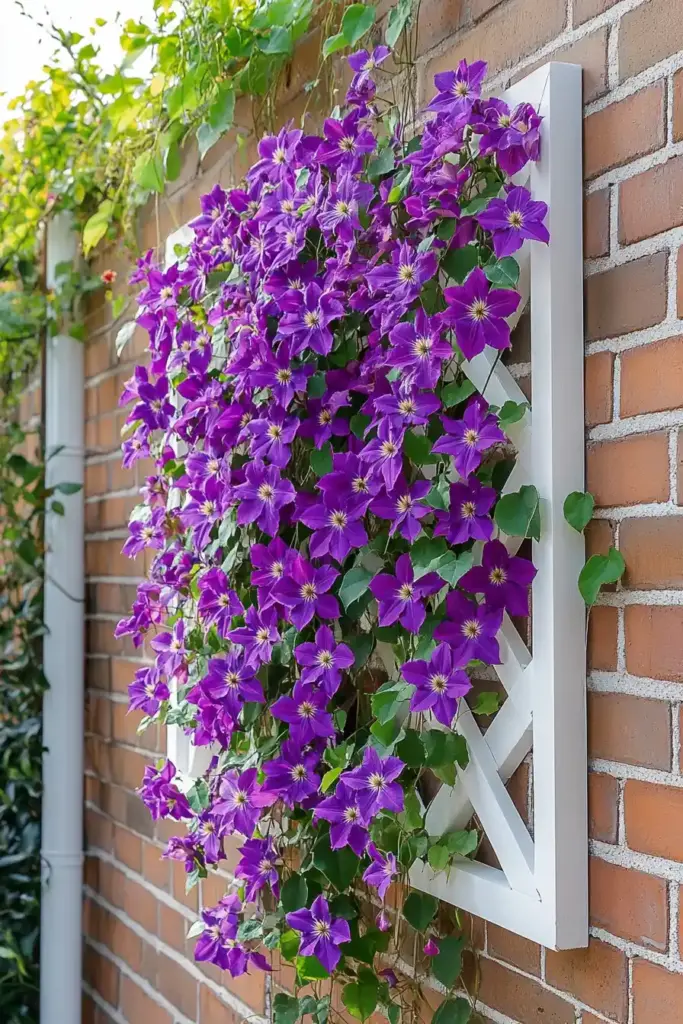 10 Garden Trellis Ideas for Vertical Gardening 🧱 3. Wall-Mounted Trellis for Color and Scent